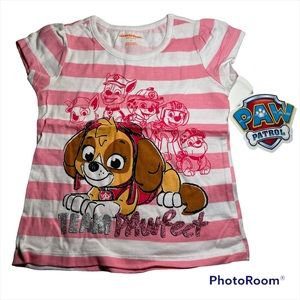 NWT Paw Patrol pink and white stripes tee with screen print size 3T